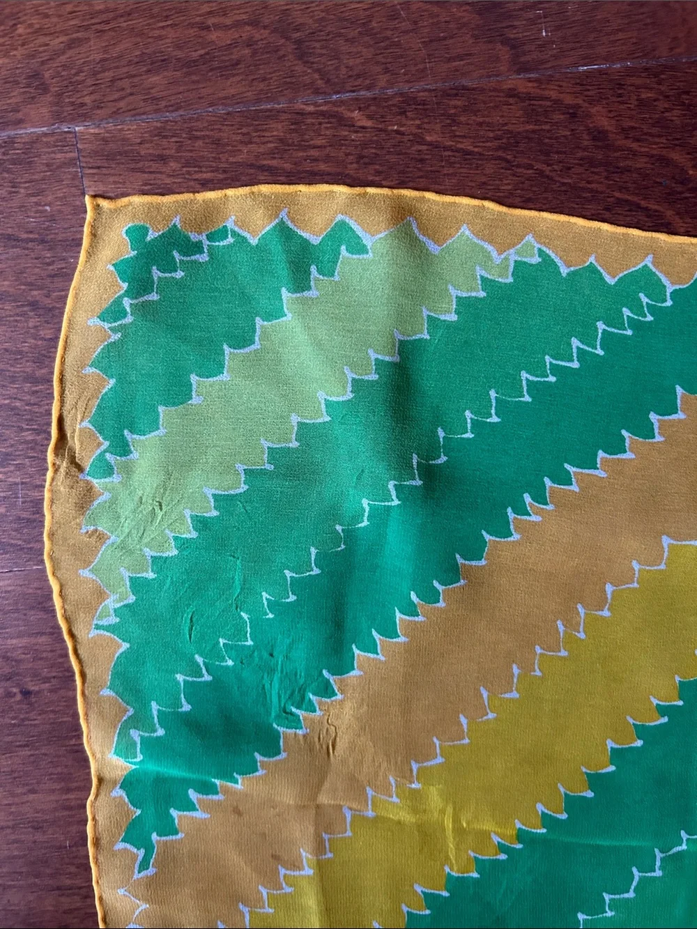 Vintage Silky Lightweight Green and Yellow Geometric Scarf
